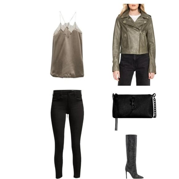 LAMARQUE Donna 21 Jacket In Vetiver Leather Biker Moto Jacket Casual sz S - Picture 14 of 16